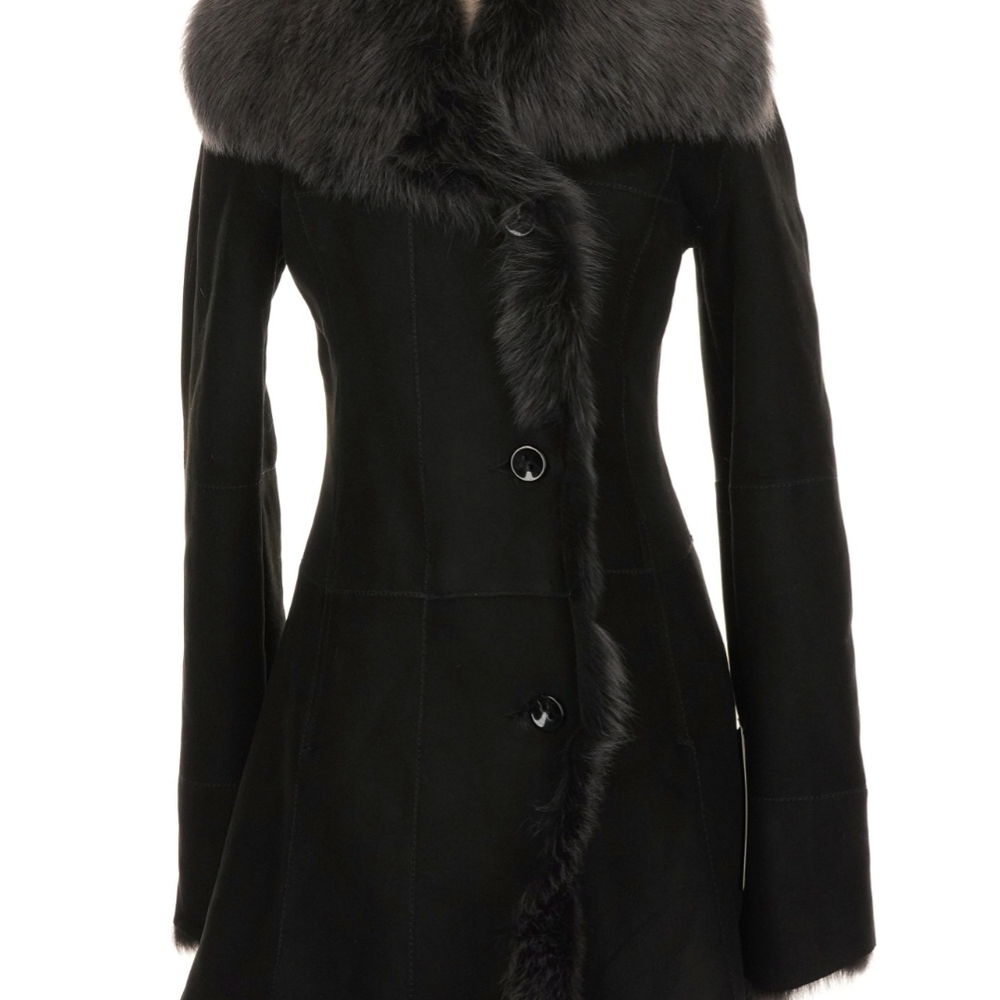 Hide Society Black Suede And Gray Fur Coat - Picture 7 of 9